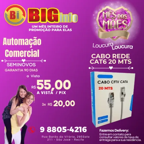 Cabo De Rede Cat6 20 Metros Ethernet Lan Giga 10/1000
