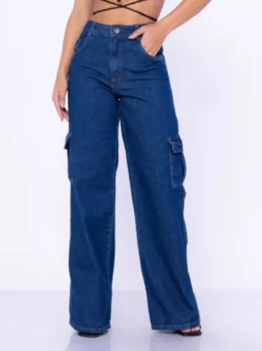 calça Cargo jeans escura calça com bolso calça jeans feminina