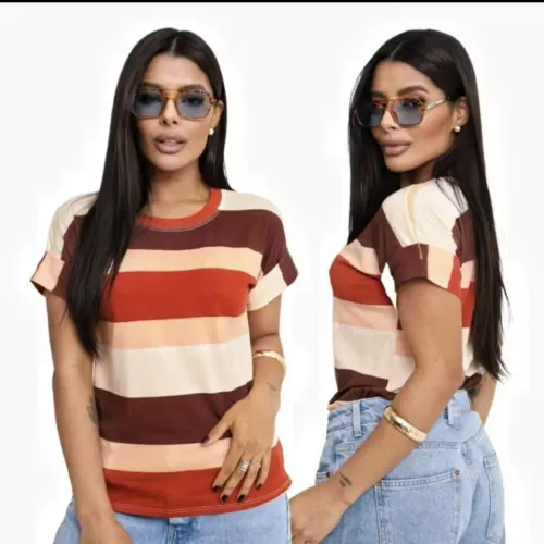 Blusa t-shirt listrada manga japonesa 
