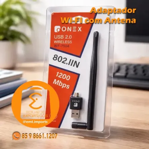 Adaptador Wi-fi com Antena USB 2.0 2.4GHz 1200Mbps WF-7504