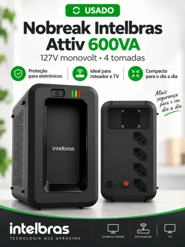 Nobreak Intelbras Attiv 600VA 127V - Usado, Perfeito Estado, Bateria Ótima