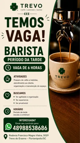 VAGA BARISTA TREVO CAFÉ