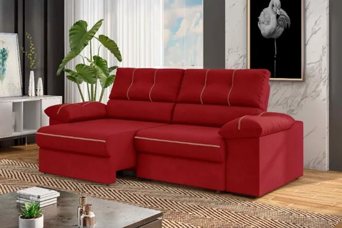 Sofá Retrátil Toulon Suede Vermelho Até 12x