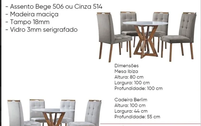 Sala mesa jantar 4 cadeiras tampo de vidro