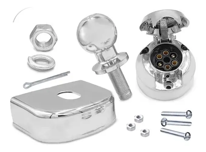 Kit Para Engate Carretinha Bola Capa Aço Inox Tomada Cromada