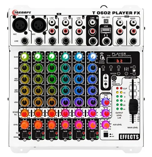 Mesa de áudio 6 canais Taramps com Player e Iluminação VU