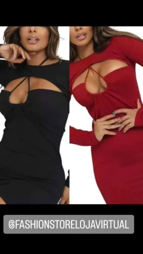 Vestidos Sensuais com Decote - Preto e Vermelho