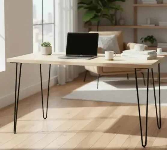Mesa de Escritório com Tampo de Madeira Pinus | 120 cm x 40 cm