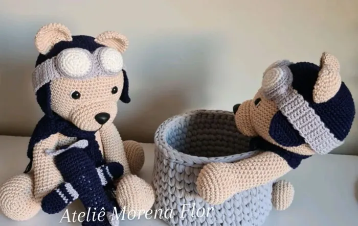 Amigurumi Urso de Pelúcia Crochê Aviador