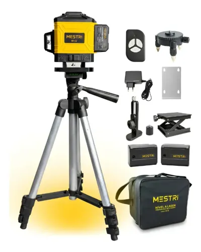 Kit Nível A Laser Verde 12 Linhas Esquadro + Suporte + Tripé Recarregavel Profissional Pru