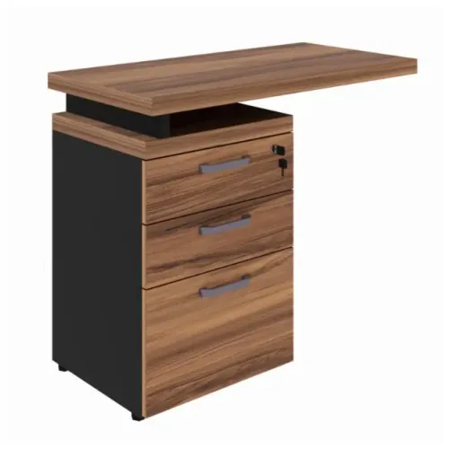 Mesa Auxiliar com 3 Gavetas Pedestal Nogal Sevilha/Preto Organização Funcional 21421