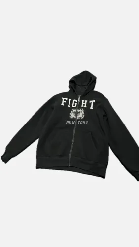 Jaqueta de Moletom Fight Preta com Ziper e Capuz Tam. GG