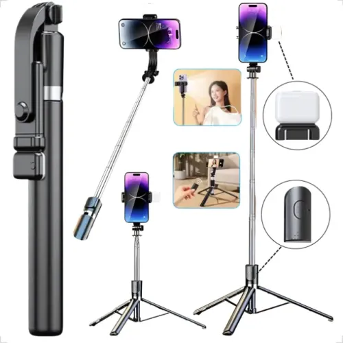 Bastão Pau de Selfie Tripé Extensível até 1,7m Controle Sem Fio Iluminação Led 2 Níveis