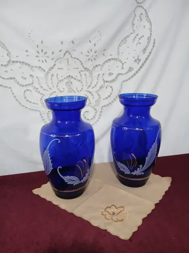 Antigo Par de Vasos Vidro Azul Decada de 50