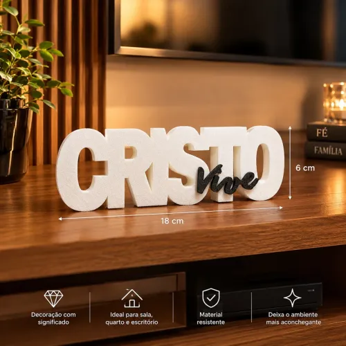 Letreiro Decorativo CRISTO VIVE 3D Decoração - Branco e Preto