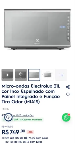 Micro-ondas Electrolux 31L cor Inox Espelhado 220w