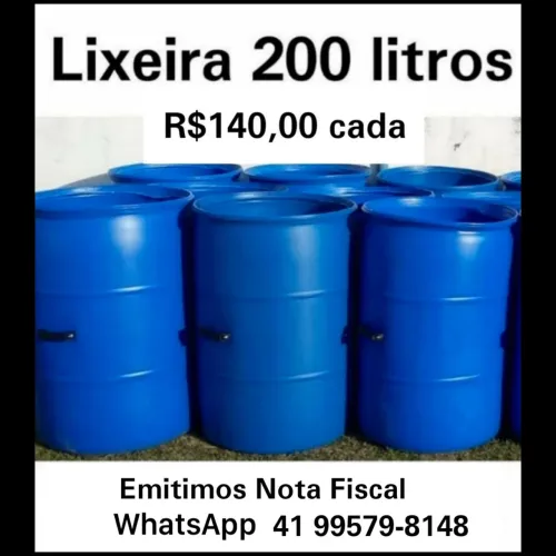 Lixeira de tambor plástico, 200 litros, lixeira para condomínio, com alças 