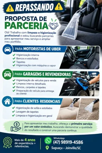 Higienização interna de carros, higienização de estofados e avarias, diária residencial