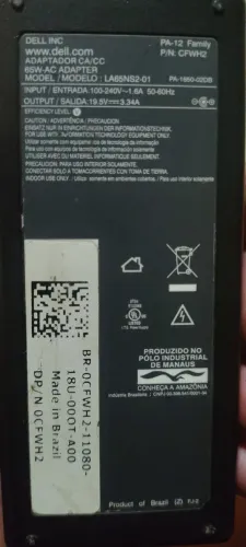 Vendo fonte de alimentação para notebook Dell original