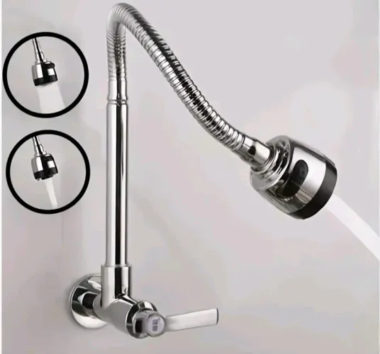 Torneira Flexível de Cozinha em Aço Inoxidável 304 - Giratória 360° com veda rosca inclusa