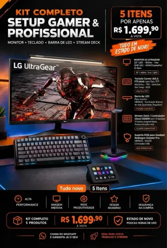 ? OPORTUNIDADE ÚNICA: SETUP GAMER E PROFISSIONAL COMPLETO (5 ITENS) ?