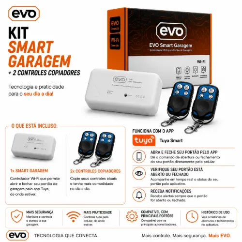 KIT SMART GARAGEM + 2 CONTROLES COPIADOR 433MHz