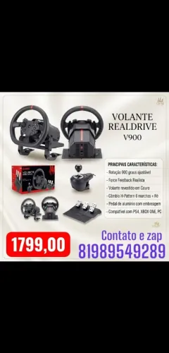 Volante de Corrida Rotação Ajustável 270°/900° | Compatível PS4, Xbox One, PC V995