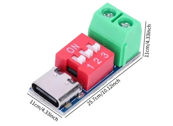 Placa Adaptadora Usb C Pd Regulador De Tensão 5v 9v 12v 15v 20v Automação COD-AM657