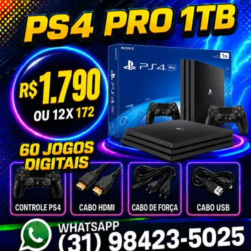 PS4 PRO 1TBº 4K COM 62 JOGOS e O6 MES GARANTIA I LOJA FISICA