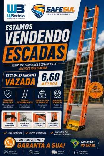 Escada Extensível de Fibra 6,60m WBertolo - 5X SEM JUROS NO CARTÃO!