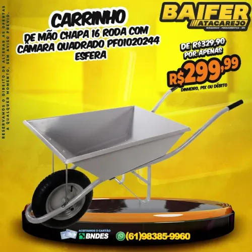 Carrinho de Mão Chapa 16 Roda Com Câmara Quadrado PF01020244 Esfera