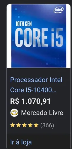 Processador i5 10400(decima gen C video)