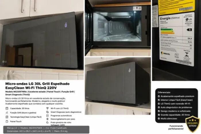 Micro-ondas LG 30L Grill Espelhado EasyClean Wi-Fi ThinQ 220V