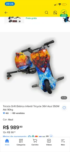Triciclo elétrico infantil 300w led