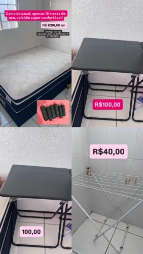 Cama de casal , mesa e varal