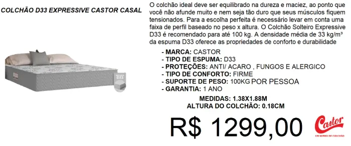 colchão de espuma D33 casal - entrega gratuita!