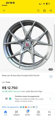 Rodas Gisa Glória 19 tala 8,5 5x112