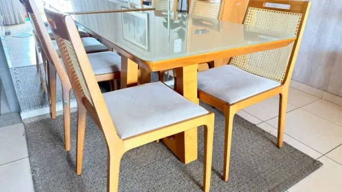 Mesa de Jantar 4 Lugares em Madeira Maciça + Cadeiras com Palhinha - Leia a DESCRIÇÃO!