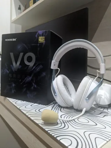 Headset MCHOSE V9 Pro Branco Tri-Mode 2.4G + Bluetooth + Cabo