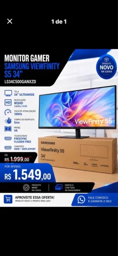 Monitor Gamer Samsung S5 34? Novo