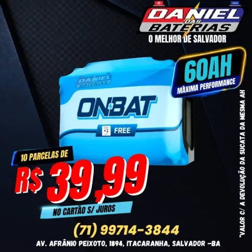 Bateria de 60ah Onbat - Daniel das Baterias