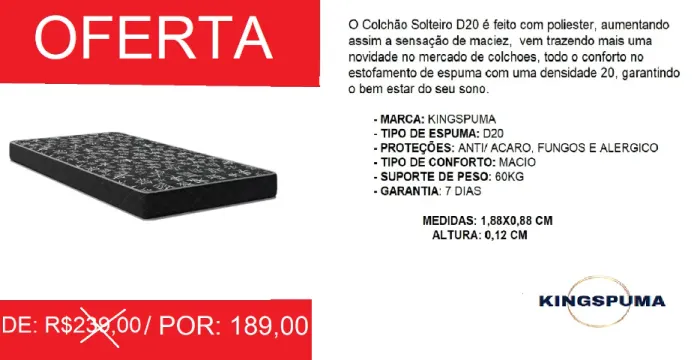 Colchão D20 OFERTÃO- compre e receba em até 72 horas