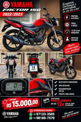 Vende-se moto Yamaha Factor 150 ED. Ano 2023. Moto nova e com baixa quilometragem.