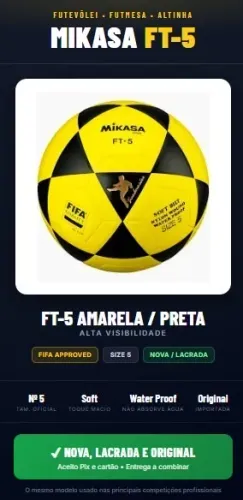 Bola Mikasa FT-5 Futevôlei Futmesa Altinha Amarela e Preta Nova Original