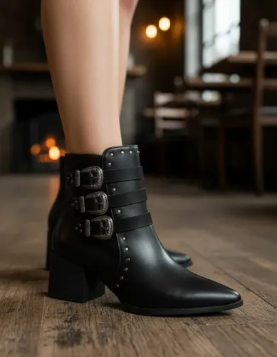 Bota Ramarim Texas Fivelas Salto Bloco Feminina
