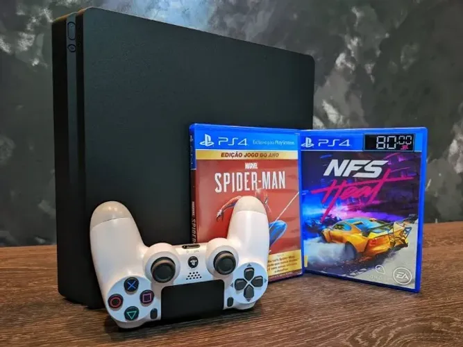 PS4 SLIM 500GB + 1 CONTROLE + 2 JOGOS + GARANTIA