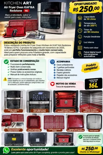 Fritadeira elétrica Air Fryer Oven Kitchen Art KAF16A_Redstone 16L