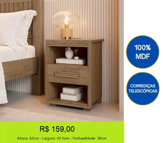 Mesa de cabeceira 100%mdf uma gaveta - a pronta entrega 