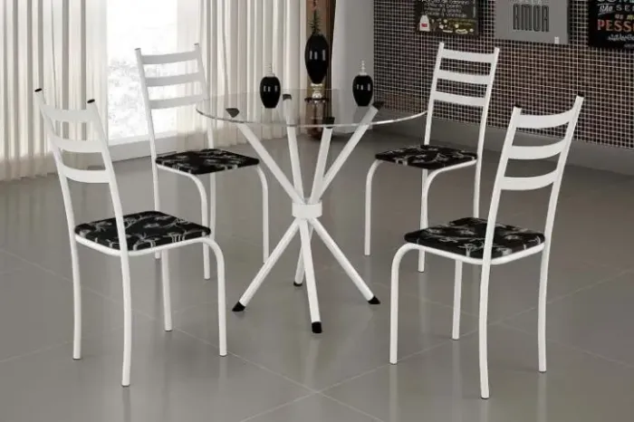 Mesa de Cozinha Maraba 75x75 Branco Vidro Redondo 4 Cds Branco Teixeira - Entrega Rápida!