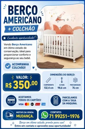 Vendo Berço Americano C/ Colchão